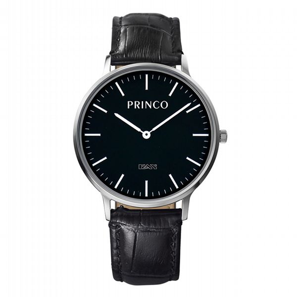 PRINCO 時尚經典一卡通速PAY石英錶-37mm黑底銀邊(快拆皮革錶帶)