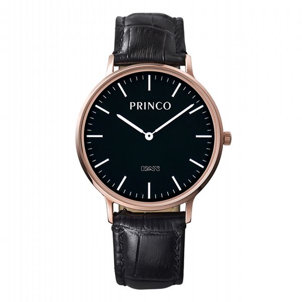 PRINCO 時尚經典一卡通速PAY石英錶-37mm黑底金邊(快拆皮革錶帶)
