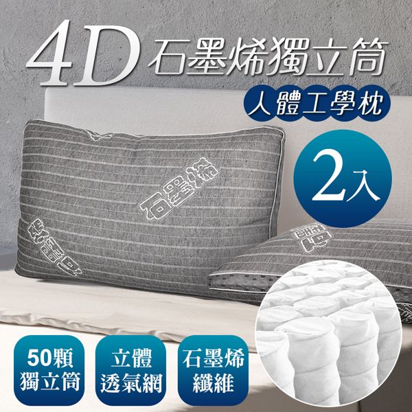 床之戀嚴選 台灣製4D透氣人體工學石墨烯獨立筒枕頭2入