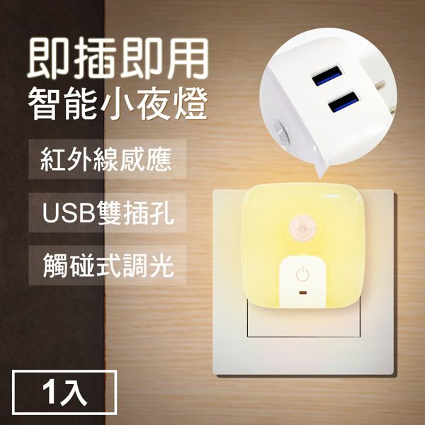 TheLife嚴選 雙USB供電孔紅外線感應燈小夜燈-插頭式