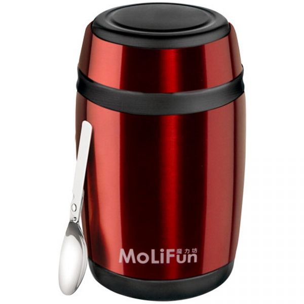 【MoliFun魔力坊】不鏽鋼真空保鮮保溫燜燒食物罐550ml-寶石紅