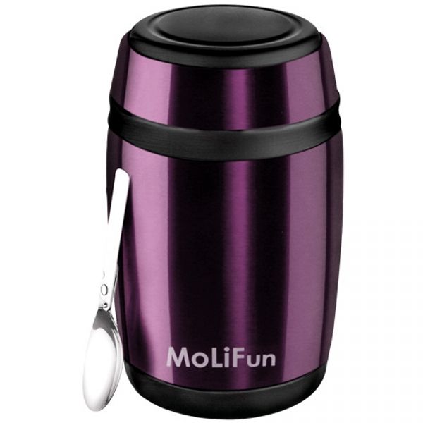 【MoliFun魔力坊】不鏽鋼真空保鮮保溫燜燒食物罐550ml-時尚紫