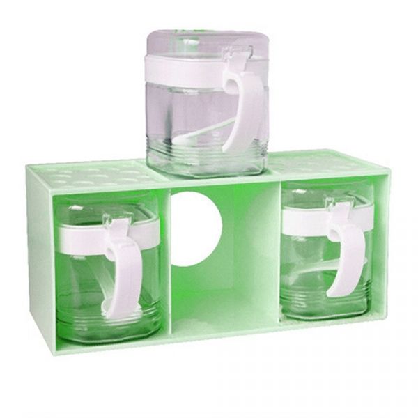  Artist 玻璃方型盒式收納400ml調味罐3入組-粉綠色