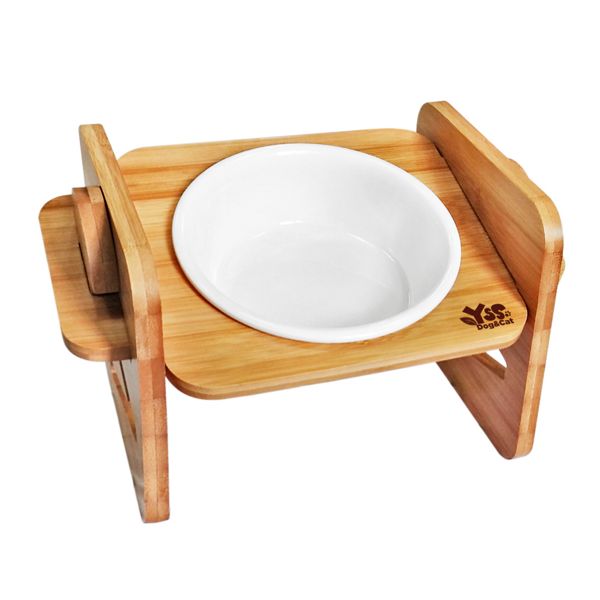 JohoE嚴選 職人木匠可調式斜面寵物餐桌附瓷碗-單碗
