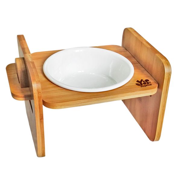 JohoE嚴選 職人木匠可調式平面寵物餐桌附瓷碗-單碗