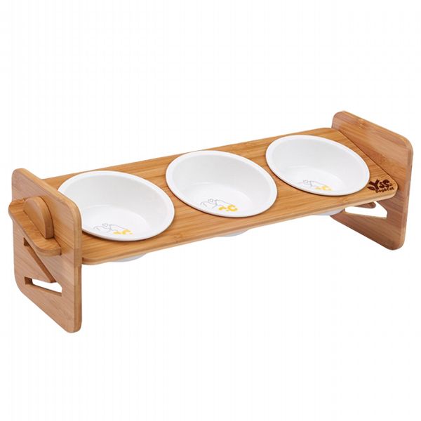 JohoE嚴選 職人木匠原木可調式斜面寵物碗狗碗貓碗-附3瓷碗