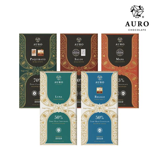AURO Chocolate 奧洛頂級巧克力 單一典藏全系列收藏5片組 (50%-85%)